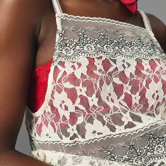 Anthropologie Sheer Mixed Lace Cami In Ivory Size S NWT - Picture 3 of 14